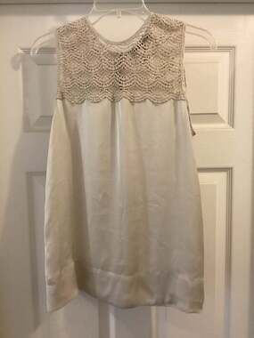 Ipekyol Sleeveless Cream Satin Top with Crochet Lace Yoke and Back Zipper